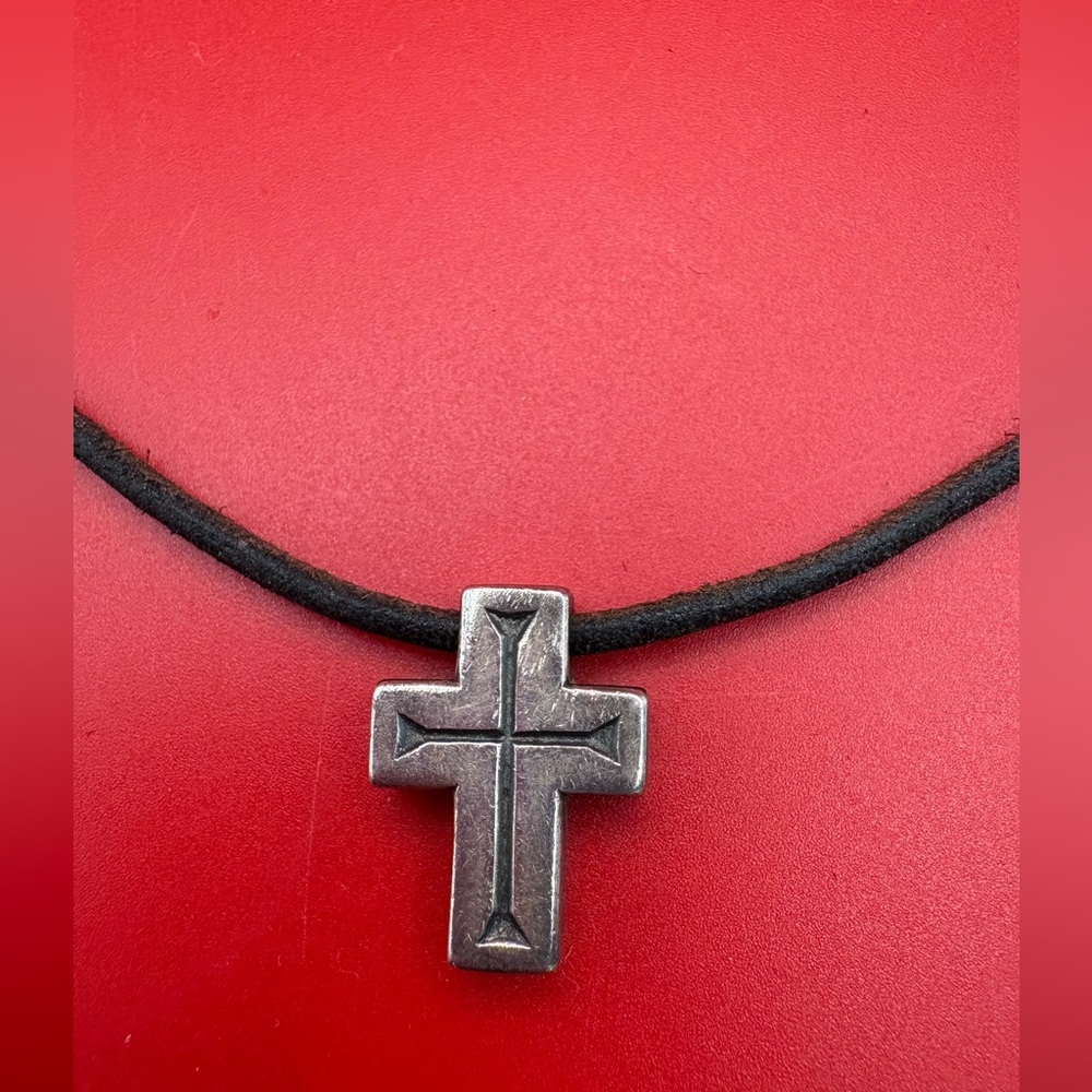 James Avery retired Sterling Silver Cross Pendant with Cord Necklace